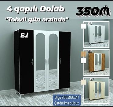 4 qapılı dolab – güzgülü orta hissə, asılqan və rəf bölmələri ilə