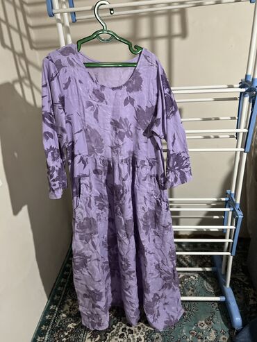 фиолетовое длинное платье: Повседневное платье, Италия, Осень-весна, Длинная модель, 3XL (EU 46), 4XL (EU 48), 5XL (EU 50)