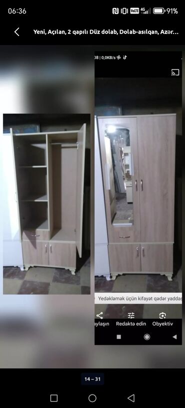 Dolablar: Yeni, Açılan, 2 qapılı Düz dolab, Dolab-asılqan, Azərbaycan — 24