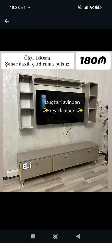 TV stendi və divar rəfi dəsti - Ölçü: 180 sm - Komplekt: aşağı TV