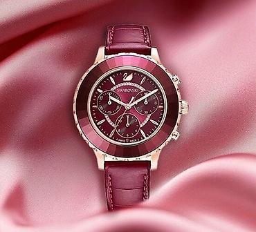 saat omega: Swarovski qadın qol saatı – şərab-qırmızı tonlarda zərif xronoqraf - — 8