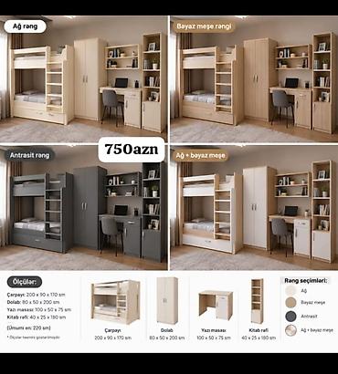 Uşaq/yeniyetmə otağı üçün funksional mebel dəsti Dəstin tərkibi: -