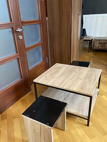 mdf panel: Kvadrat kofe masası və 2 ədəd tabure dəsti - Dizayn: Minimalist və — 1
