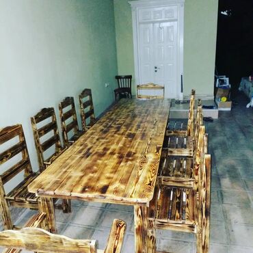 Bağ, çöl masa və oturacaq dəstləri: Yeni, Kvadrat masa, Açılmayan, Stullar ilə, Taxta, Azərbaycan — 5