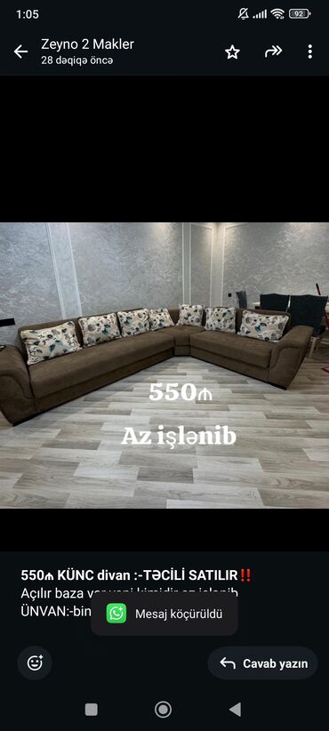 apşifka: Künc divan, İşlənmiş, Açılan, Bazalı, Çatdırılma yoxdur