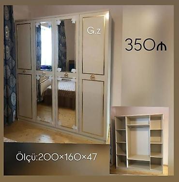 mebel qapilar: Güzgülü paltar şkafı - Rəng: bej-qızılı haşiyələr - Qapılar: 5 qapı; — 1