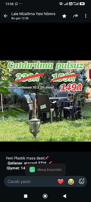 plastik stullar: Yeni Plastik masa dəsti📌 _*Qatlanan masa+6 STUL*_ 📌 *Qiymət — 1