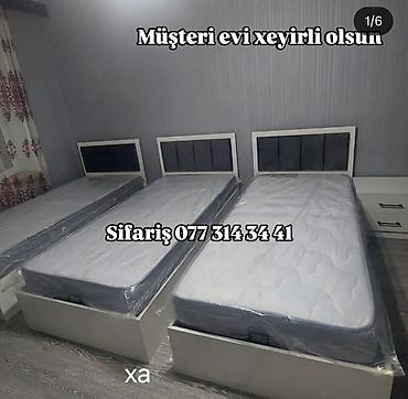 ag mebel: Üç ədəd tək nəfərlik çarpayı dəsti - Rəng: ağ karkas, tünd — 1
