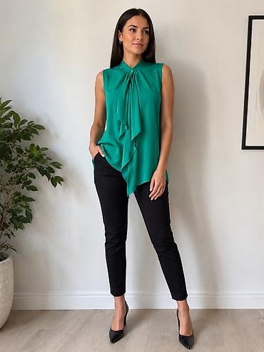 bs duks: H&M ženska bezrukavna bluza u smaragdno zelenoj boji. - Model — 4