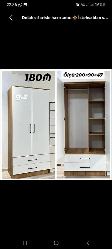 İki qapılı geyim dolabı – sifarişlə hazırlanır. - Ölçü: 200 × 90 × 47