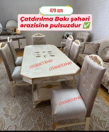 Masa və oturacaq dəstləri: Qonaq otağı üçün, Yeni, Açılan, Dördbucaq masa, 6 stul — 10