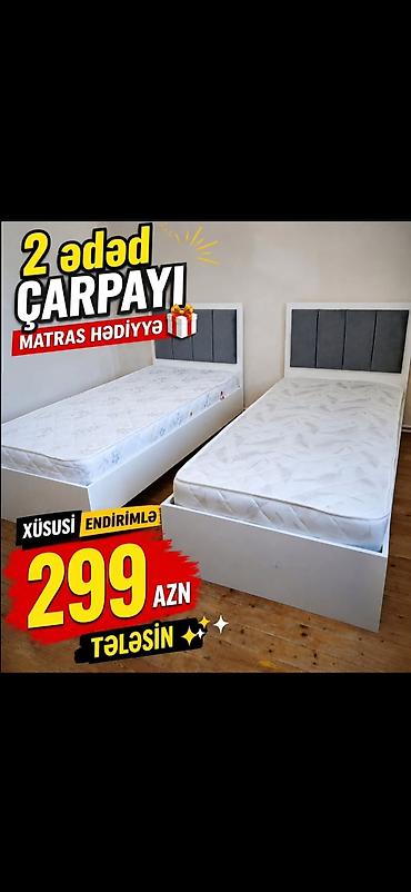 gencede islenmis mebeller: Məhsul: 2 ədəd tək nəfərlik çarpayı dəsti - Rəng: ağ korpus, boz — 1
