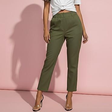 Pantalone: ✅Ženske ravne pantalone sa elastičnim pojasom - Kroj: ravne nogavice — 5