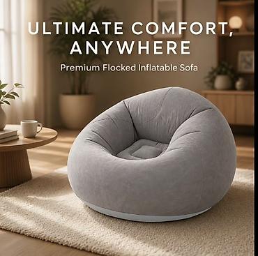 mini kreslo: 🛋️ Premium Flocked Şişmə Kreslo / Mini Divan Rahatlıq + yumşaq — 2
