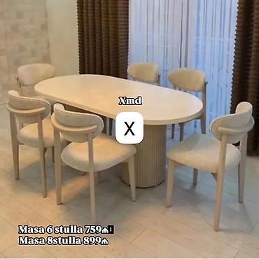 metbex ucun krantlar: Ovallaşmış süfrə masası və stul dəsti - Rəng: açıq bej/krem tonları - — 1