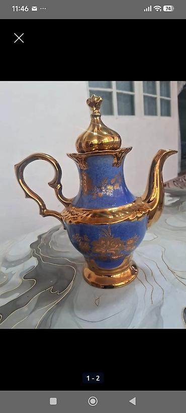 Mavi-qızılı dekorativ çaydan/kafeter - Material: keramika/porşelen lalafo.az -da Mavi-qızılı dekorativ çaydan/kafeter - Material: keramika/porşelen