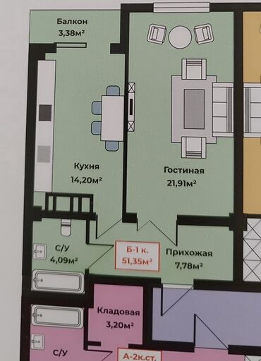 пользовались: 1 комната, 51 м², Элитка, 7 этаж, ПСО (под самоотделку)