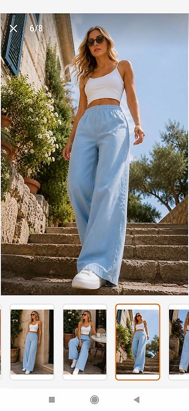 deniz geyimi: Məhsul: Qadın geniş kəsimli açıq mavi cins (palazzo/relaxed fit) - — 3