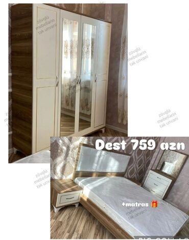 Yataq otağı dəstləri: 2 təknəfərlik çarpayı, Dolab, Tumba, 2 tumba, Azərbaycan, Yeni — 26