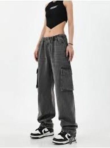 джинсы 40 размер: Карго, Высокая талия, Вареные