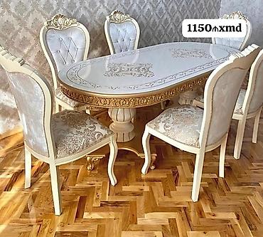 salon stollari: Klassik üslubda yemək otağı dəsti - Komplekt: oval masa + 6 stul - — 1