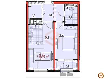 Продажа квартир: 2 комнаты, 52 м², Технопарк Элитка, 8 этаж, ПСО (под самоотделку) — 2