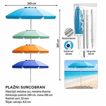 KMT Običan suncobran za plažu sa aluminijumskim stubom za upravljanje