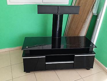 mega mebel: Qara şüşəli TV stendi və panel dayağı - Material: parlaq temperli — 1