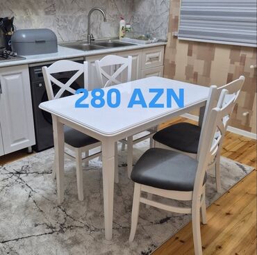 Mətbəx üçün, Açılmayan, Dördbucaq masa, 4 stul