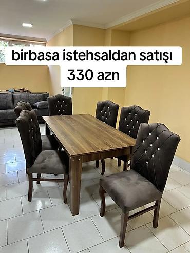Qonaq otağı üçün, Yeni, Açılmayan, Dördbucaq masa, 6 stul