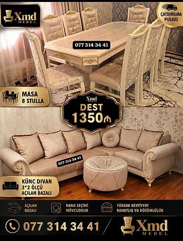 Masa və oturacaq dəstləri: Masa və 6 stul dəsti – Xmd • Komplekt: 1 yemək masası + 6 ədəd stul — 251
