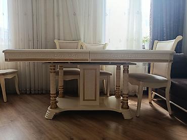 Mebel: Qonaq otağı üçün, İşlənmiş, Açılan, Dördbucaq masa, 8 stul — 3