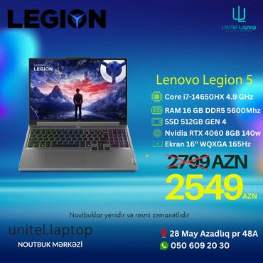 lenovo g510: Yeni Lenovo Legion, 16 ", Intel Core i7, 512 GB, Pulsuz çatdırılma