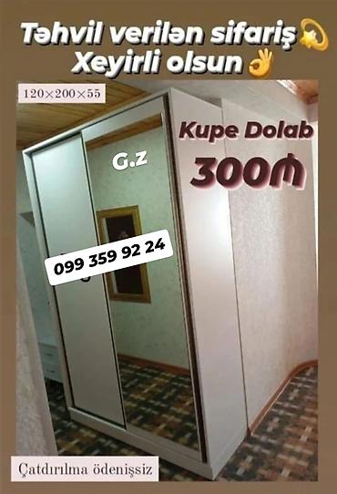 ucuz dolablar: Kupe Dolab - Ölçü: 120 × 200 × 55 sm - Sürgülü qapılar - Güzgülü ön — 1