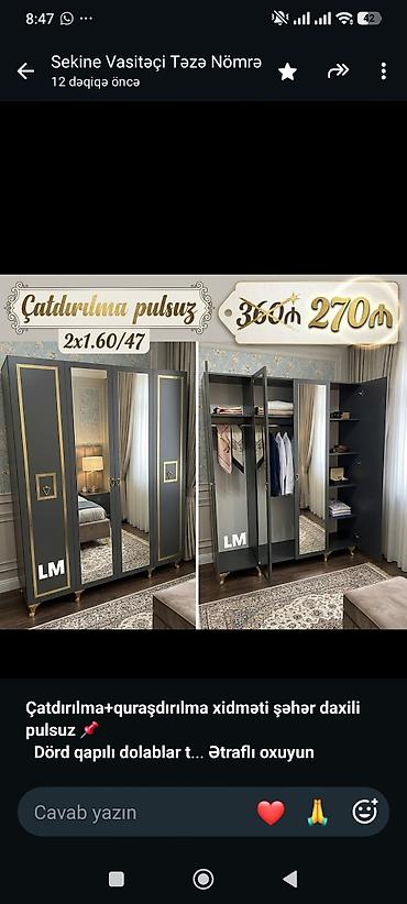 *Çatdırılma+quraşdırılma xidməti şəhər daxili pulsuz* 📌 *Dörd lalafo.az -da *Çatdırılma+quraşdırılma xidməti şəhər daxili pulsuz* 📌 *Dörd