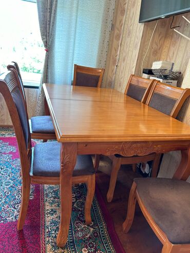 стол круглый: Для гостиной, Б/у, Раскладной, Прямоугольный стол, 6 стульев