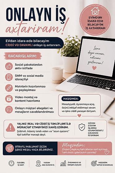 cay işi: Xidmət: Onlayn iş axtaran mütəxəssis – evdən idarə oluna bilən, ciddi — 1