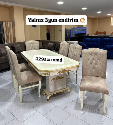 yazı masası qiyməti: Qonaq otağı üçün, Yeni, Açılmayan, Dördbucaq masa, 6 stul