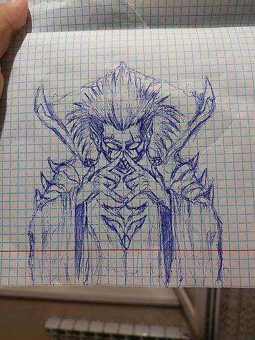 sketch book: Авторские скетчи шариковой ручкой в клетчатом блокноте - Два рисунка — 2