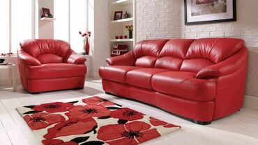 диван в комплекте с креслами: Цвет - Красный, Б/у