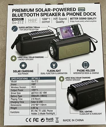 phone 1: H@F Gu-212 Günəş panelli Bluetooth dinamik və telefon tutacağı - 10W — 2