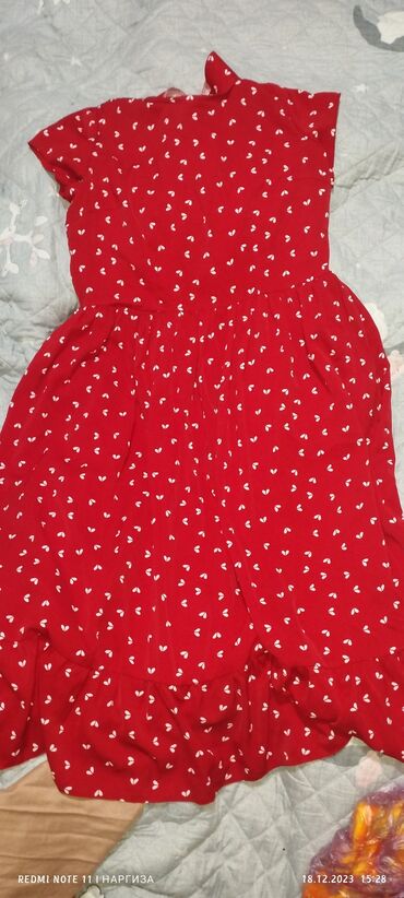 платье красное: Повседневное платье, Made in KG, Лето, Длинная модель, 2XL (EU 44)