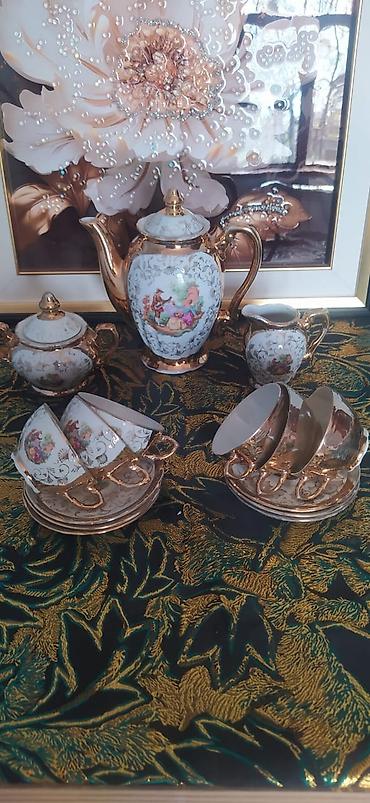 pişik kartinka: Çay dəsti, rəng - Qızılı, Farfor — 1
