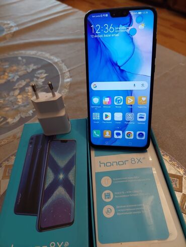 teze telfon: Honor 8X, 64 GB, rəng - Göy, Sənədlərlə, Face ID, İki sim kartlı