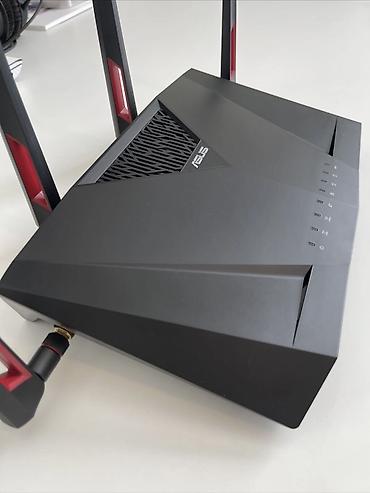 dell notbuk: ASUS dual-band Wi‑Fi router (qara/qırmızı dizayn, 4 xarici anten) — — 6