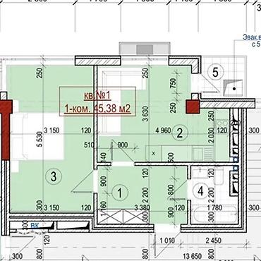 застройщик: 1 комната, 45 м², Ак-Орго ж/м Элитка, 4 этаж, ПСО (под самоотделку) — 2