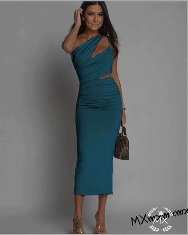 svečane i elegantne haljine: A-Dress S (EU 36), M (EU 38), L (EU 40), color - Blue, Oversize, Short sleeves