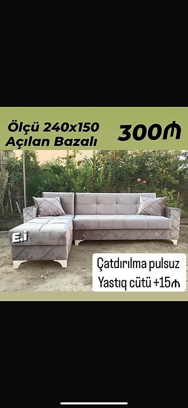 Künc divan – açılan, bazalı model. - Ölçü: 240 x 150 sm - Rəng: açıq — 1