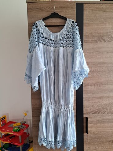 haljine za plažu za punije: Bоја - Svetloplava, Drugi stil, Kratkih rukava