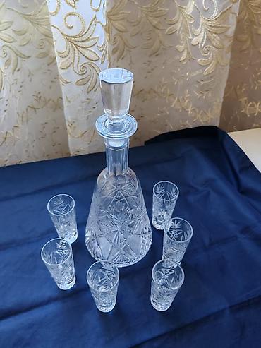 gül şəkli: Kristal qrafin və stəkan dəsti + kəhrəba rəngli qrafin və stəkan dəsti — 1
